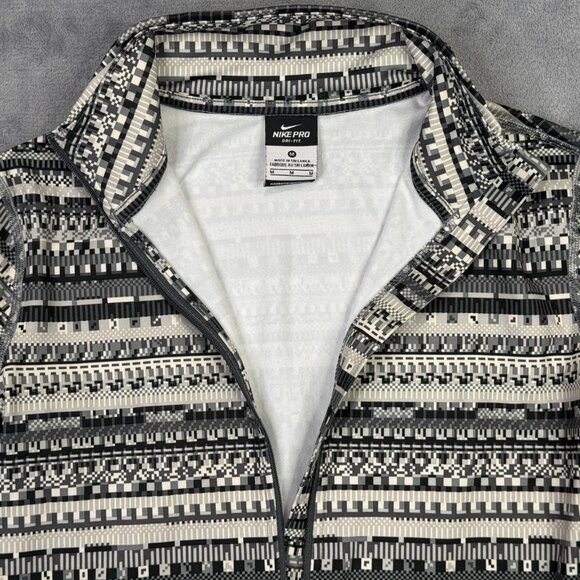 Nike Pro HyperWarm Fleece Womens M Gray Aztec Geometric Dri-Fit 1/4 Zip Running - Picture 5 of 14